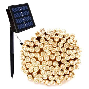 Imagem de Pisca Cordão Solar Natal Led 100 Lâmpadas Luz Amarela 8m 8 Funções