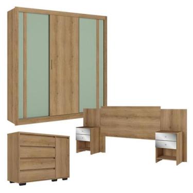 Imagem de Guarda Roupa Casal Ibiza 3 Portas Capuccino Menta Flex com Cômoda com 