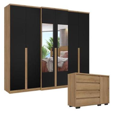 Imagem de Guarda Roupa Casal Valência 6 Portas Glass Capuccino Preto com Cômoda 