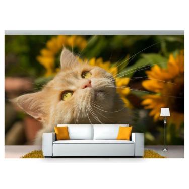 Imagem de Papel De Parede Animais 3DGato Jardim Flores  Anm136