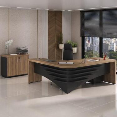 Imagem de Conjunto 3 Peças com Mesa para Escritório Diretor em L Armário Baixo e