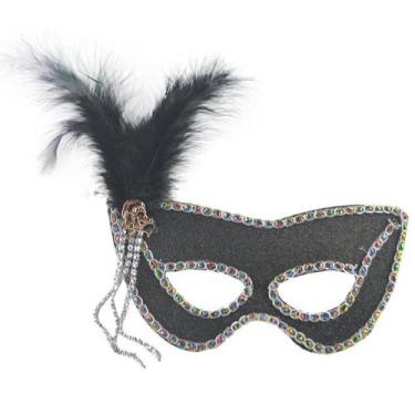 Imagem de Máscara de festa, cosplay, pena preta, meia face, Halloween - yiweisai
