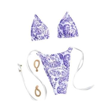 Imagem de Conjunto De Biquíni Sexy Com Estampa E Tiras Para Mulheres, Mini Maiô,