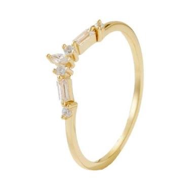 Imagem de Anel Feminino Banhado a Ouro 14K Com Zircônia Cúbica, Coroa Geométrica