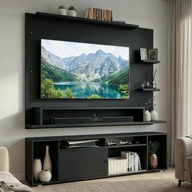 Imagem de Rack com Painel para TV até 60 Polegadas 180 cm Preto Cancun Madesa