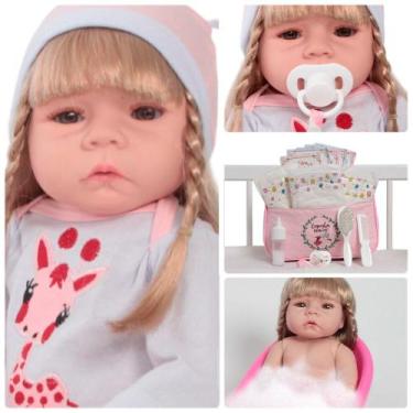 Imagem de Bebê Reborn Menina Loira Girafa 100% Vinil Enxoval Completo - Cegonha 