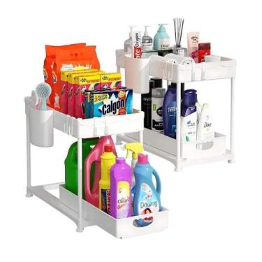 Imagem de Prateleira Sob Pia 2 Andares Organizador Deslizante para Cozinha e Ban