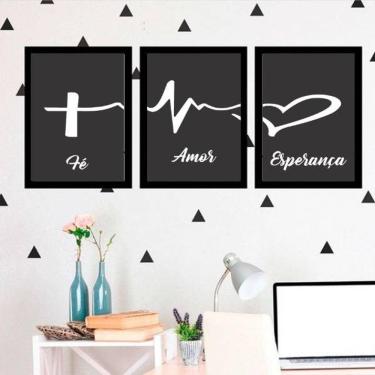 Imagem de Kit 3 Quadros Decorativos Fé, Amor, Esperança