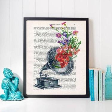 Imagem de Quadro Decorativo Decorativo Gramofone com Flores