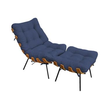 Imagem de Poltrona Costela com Puff em Linho Azul