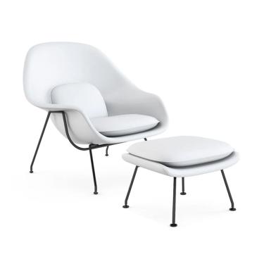 Imagem de Poltrona Womb Chair com Puff Base Preta Sintético Branco