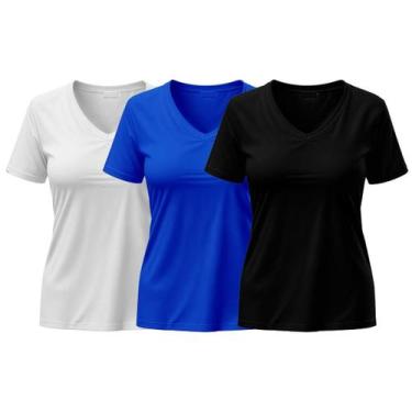 Imagem de Kit 3 Blusa Dry Feminina - MT Clothing, Preto, Branco, Azul, GG