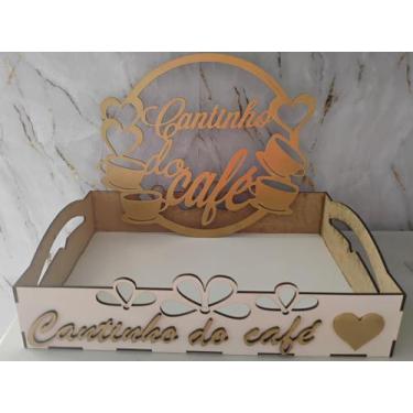 Imagem de Kit Cantinho do Café MDF Branco Dourado Luxo 28x38cm Elegante - JJ MDF