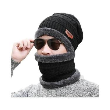 Imagem de Gorro De Lã Quente E Grosso Com Cachecol De Fleece Para Homens E Mulhe