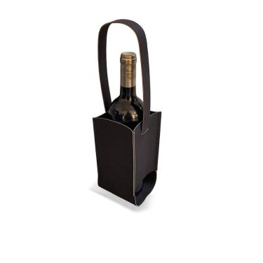 Imagem de Bolsa Porta-Vinho para 1 Garrafa em Couro Sintético Preto TH0176 BTC