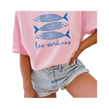 Imagem de Camiseta Casual Feminina Com Estampa De Sardinha, Moda De Verão, Desig
