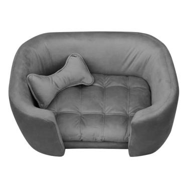 Imagem de Cama Pet Poltrona Baby Hanna Veludo Com Almofada Cinza Divino Decor