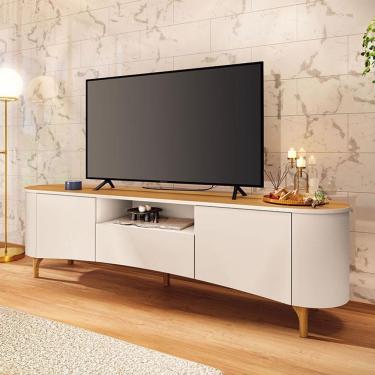 Imagem de Rack Bancada Elara Com Aparador Vivant Off White Cinamomo - Hb Móveis