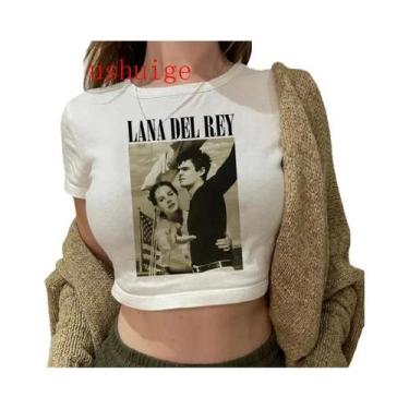 Imagem de Camiseta Vintage Crop Top Harajuku Feminina De Manga Curta Com Gráfico