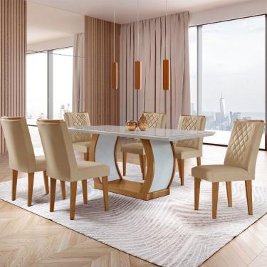 Imagem de Sala De Jantar Milena Tampo Mdf Vidro 6 Cadeiras Rufato Turim 07/imbuia/off/serig Off