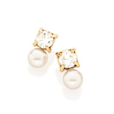 Imagem de Brinco C/ Pérola E Cristal Folheado Rommanel 524077 Cor:Dourado, Doura