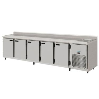 Imagem de Balcão Refrigerado De Inox 3,00mts 5 Portas Com Pia Direito 155KBSP300DP Kofisa
