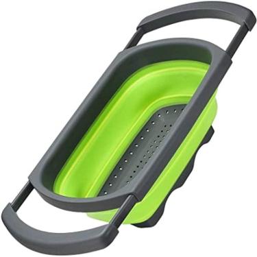 Imagem de Escorredor de Massas 5087 para Macarrão em Silicone Retrátil com Alça para Pia Verde Verde