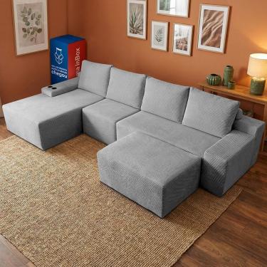 Imagem de Sofá Modular Evo de 4 Lugares com apoio Chaise Esq Evo. Four 3,40m Boost Tech em Velourê Cama inBox