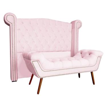 Imagem de Conjunto Sienna Cabeceira e Recamier Queen 160 Cm Suede Rosa Bebe - LM DECOR
