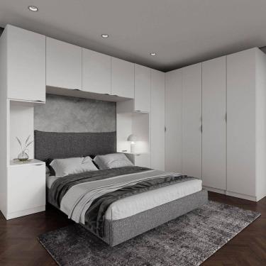 Imagem de Guarda Roupa Modulado de Casal 12 Portas 6 Peças 2 Mesas de Cabeceira Hera CabeCasa MadeiraMadeira Branco Geada