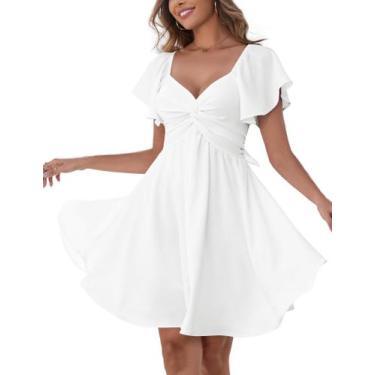 Imagem de Vestido Florboom Curto Branco com Nó Frontal e Decote Coração - G