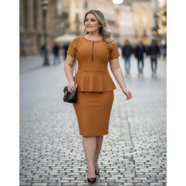 Imagem de Vestido Midi Peplum Zíper Moda Feminina Evangélica - Miss FLOWER, Cara