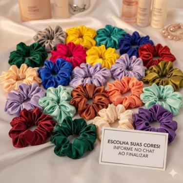 Imagem de Kit 30 Xuxinhas de Cetim com Costura Embutida Scrunchies Frufru Rabicó