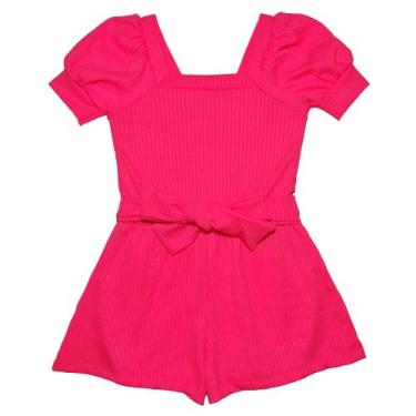 Imagem de Macaquinho Macacão Infantil Menina Primavera Verão - 2L Kids, Rosa neo