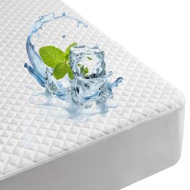 Imagem de Protetor de colchão de bambu premium – Capa de colchão de cama tamanho completo, impermeável e ultramacia, respirável, silenciosa, lavável para conforto e proteção MC02FULL-T