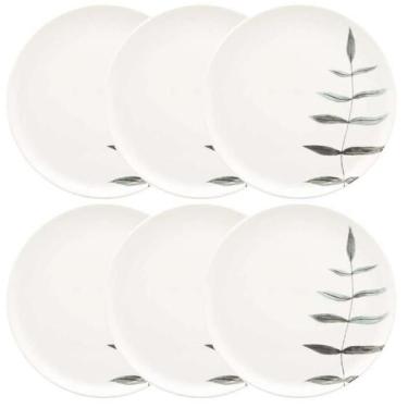 Imagem de Kit Jogo 6 Pratos Rasos Oxford Flat Samambaia 26cm em Cerâmica Decorad