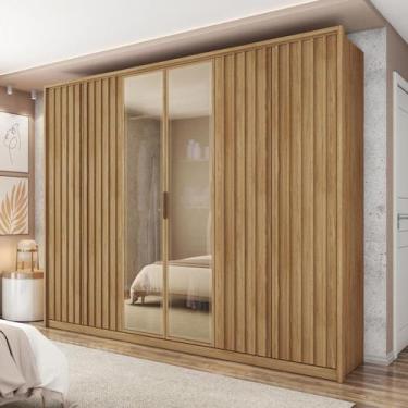 Imagem de Guarda Roupa Casal 6 Portas 4 Gavetas Ripadas com Espelho Suburban Esp