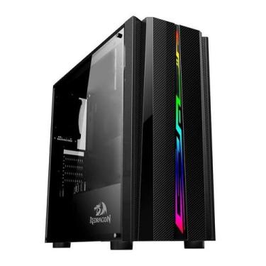 Imagem de Gabinete Gamer Redragon Scalpel RGB Lateral Vidro Temp Preto, GC-520