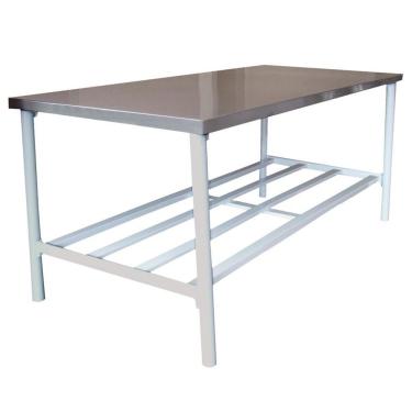 Imagem de Mesa Bancada de Apoio Ba 1600-600 Tampo Aço Inox Escovado 430 1mm Estrutura Aço Carbono Branco Metalcubas