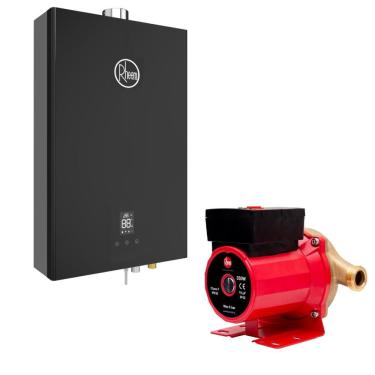 Imagem de Kit Aquecedor de Água a Gás 20L Black Wi-Fi Gn de Passagem Parede com Bomba 350W Rheem Bivolt