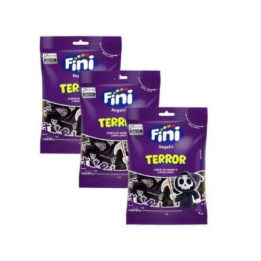 Imagem de Kit 3 Bala de Gelatina Fini Terror Sabor Amoras e Capim Limão 80g