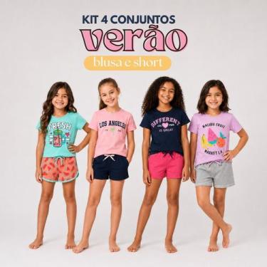Imagem de Conjunto Verão Básico Kit 4 Infantil Roupa Menina 4 ao 12 Tamanho:10Co
