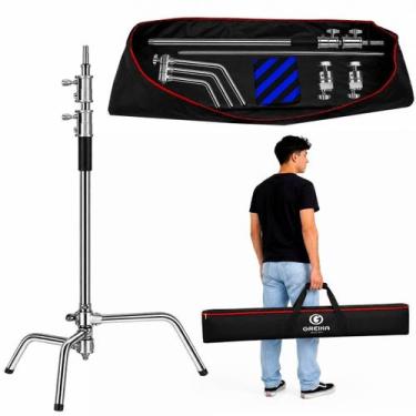 Imagem de Kit Tripé Girafa Inox Greika Haste 128cm Com 2 Cabeça Efeito Cs-330 Co