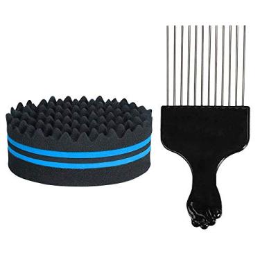 Imagem de Zwbfu Esponja de escova de cabelo com buracos grandes Pente de metal para escolher cabelo Esponja de dupla face Afro para pentear