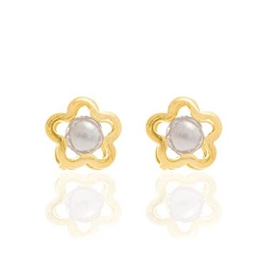 Imagem de Brinco adulto/infantil folheado a ouro flor com pérolas sintéticas - tam.único 5245240026