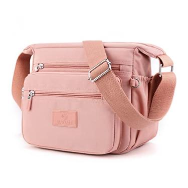 Imagem de Bolsa transversal feminina, bolsa leve para uso diário, bolsa de ombro de nylon impermeável de moda Rosa