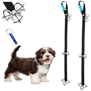 Imagem de Campainha de cachorro para treinamento Dog Doorbells, sinos de porta ajustáveis para treinamento de banheiro, o seu filhote de cachorro da maneira mais fácil, qualidade premium, 7 sinos de porta grandes e altos e apitoDUKE DIXIE PET + PEOPLE PLEASERS preto