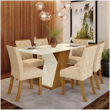 Imagem de Conjunto Sala De Jantar Mesa 160cm Vidro 6 Cadeiras Lupita Casa 812 Nature Off White E Linho