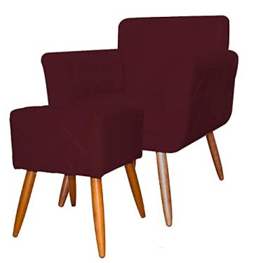 Imagem de Combo Poltrona mais Puff Isabela em Tressê Pés Palito Suede Bordô - DS Estofados