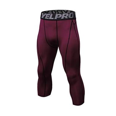 Imagem de HIOD Calça legging esportiva masculina 3/4 de compressão dupla camada de base com tecido elástico, G, P